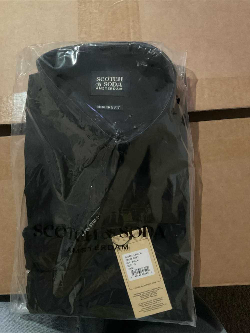 Scotch & Soda Men's Button Up Dress Shirt Size 18-46- Black - Stretch - NWT
